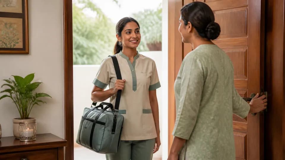 Home-care professional arriving at a customer's home