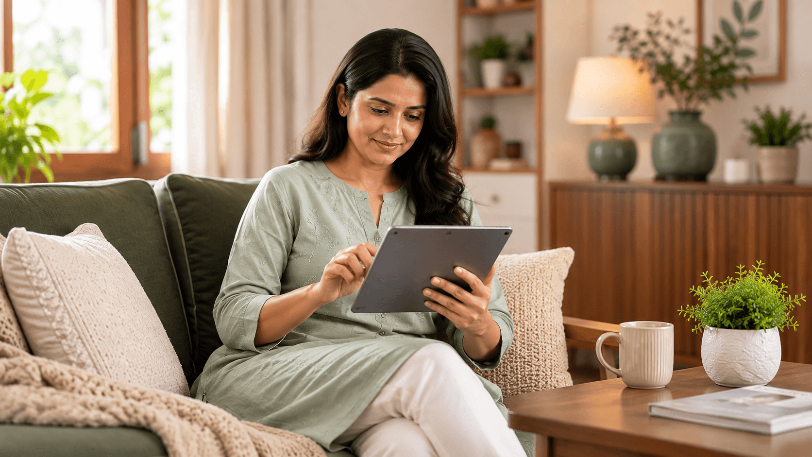 Customer comparing home-wellness services on a tablet