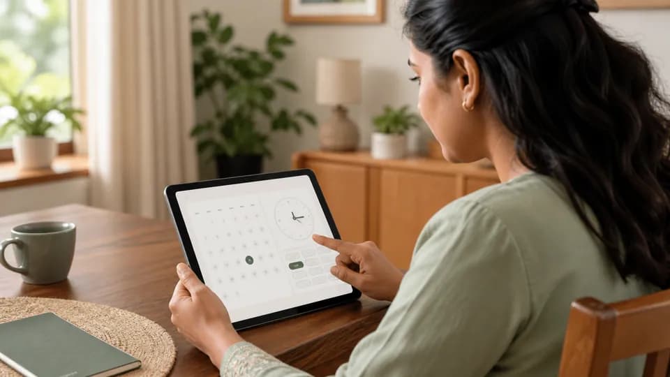 Customer selecting an appointment date and time on a tablet